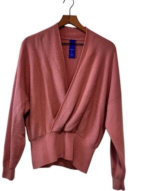 Kit and Ace Dusty Rose Cross V Neck Defined Waist Merino Wool Sweater L